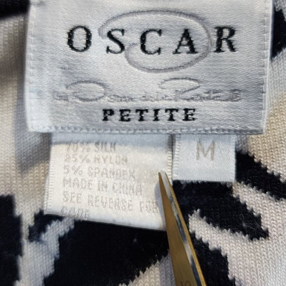 Oscar De La Renta White & Black Floral Silk Blend Beaded Sweater Petite Medium - Picture 5 of 14